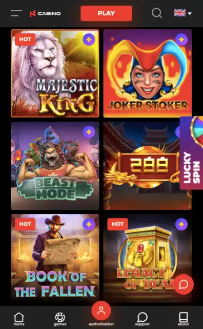 N1 Casino Game selection for mobile player